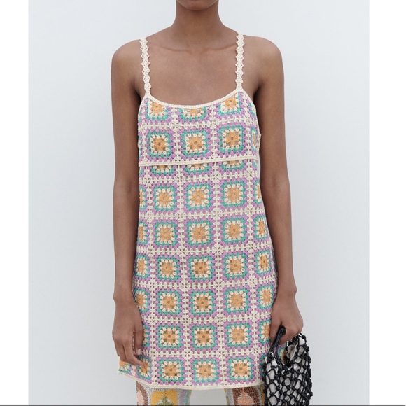 Zara Dresses Nwt Zara Crocheted Pastel Knit Overlay Mini Dress Poshmark